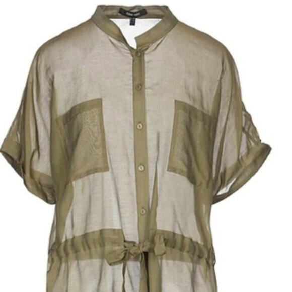 Olive Button Down Shirt for Women - Picture 2 of 6